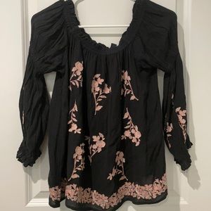 Black with Pink Flower Blouse by American Eagle